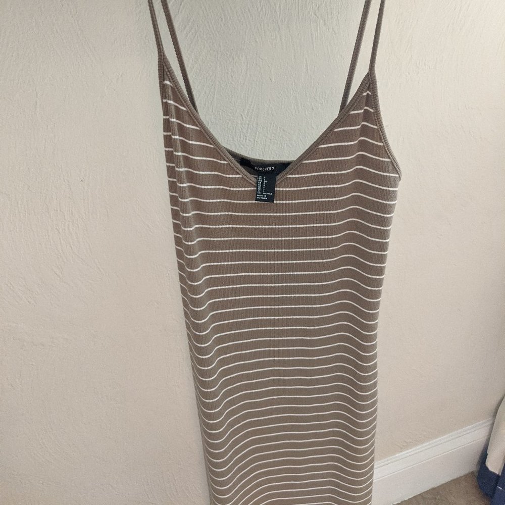 Forever 21 Tan/Striped maxi tank dress